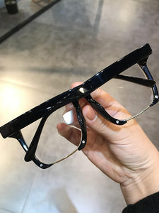 JIANDAN Mens And Females Black Frame Thick Frame Retro Plate Big Face Widened Myopic Frame Blue Light Protection