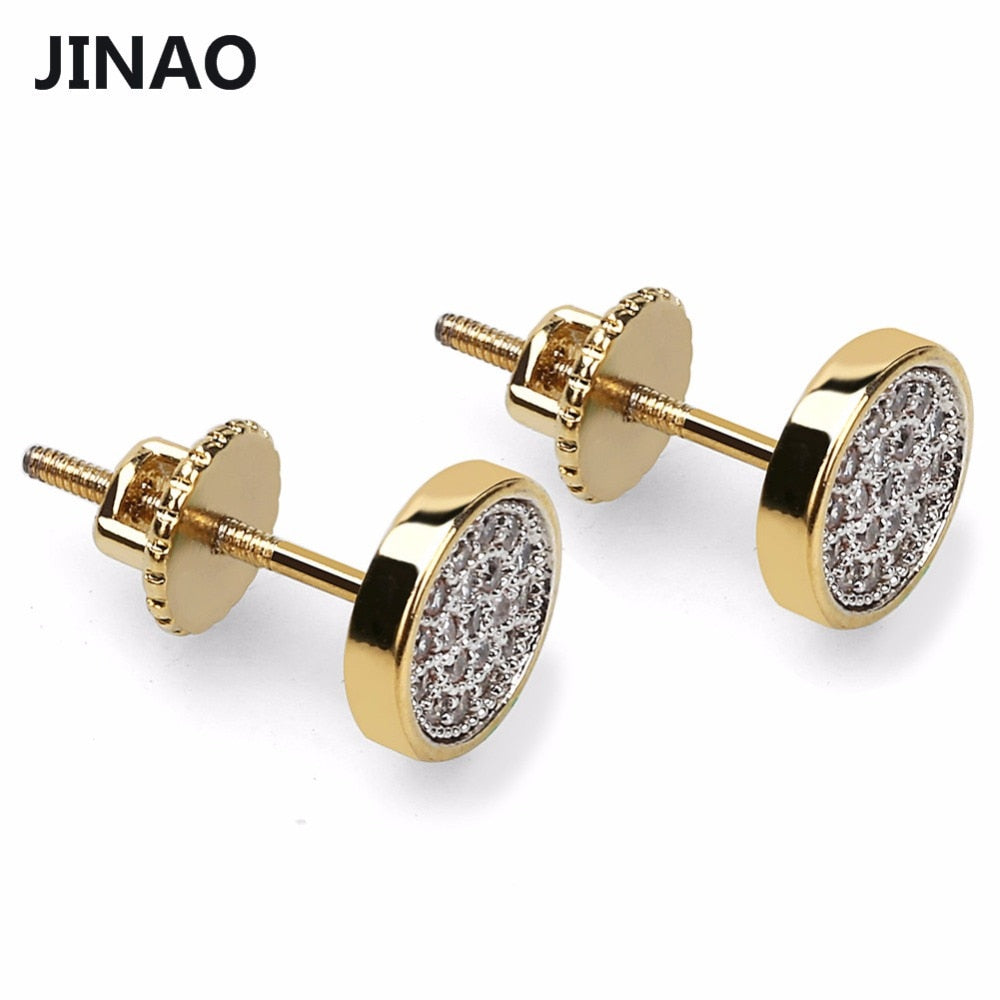 2018 New Fashion Hop Copper Gold Color Plated Iced Out CZ Stone Lab D Stud Earrings With Screw Back Men Women Jewelry