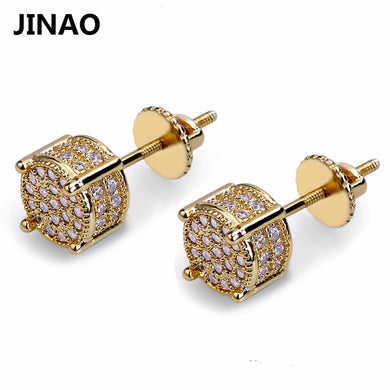 Orecchini a bottone con zirconi cubici micro pave lab placcati color oro con chiusura a vite, regali di gioielli per uomini e donne 