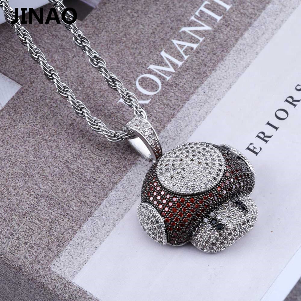 New Fashion Iced Out Mushroom Necklace & Pendant Copper Bicolor Cubic Zircon Necklace Hop Men's Jewelry Gifts