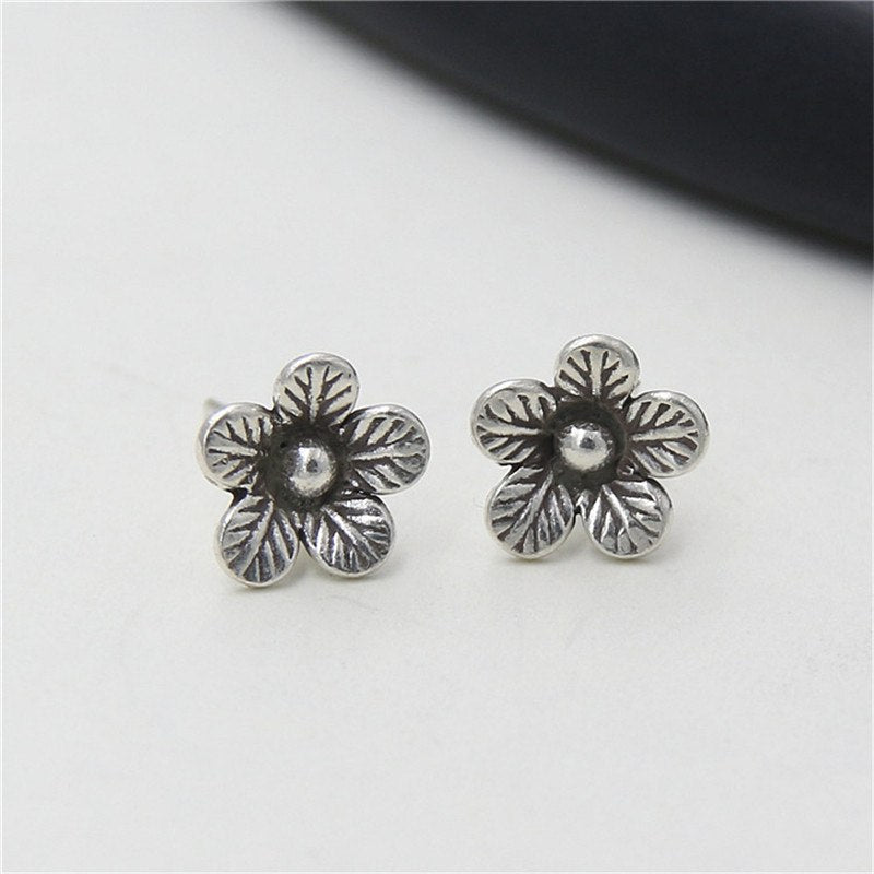 100% Authentic 925 Sterling Silver Flower Stud Earrings For Women Compatible with Jewelry Original Thai Silver Gift