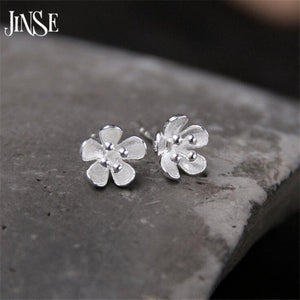 925 Sterling Silver 8mm Flower Stud Earrings For Women High Quality Girl Gift Prevent Allergy Sterling-Silver-Jewelry