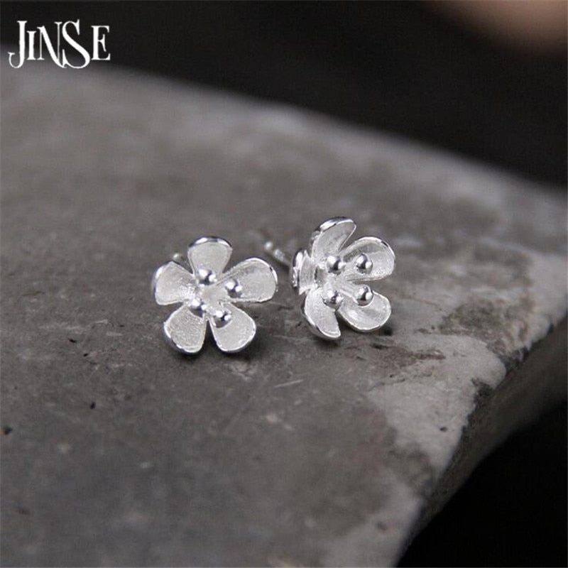 925 Sterling Silver 8mm Flower Stud Earrings For Women High Quality Girl Gift Prevent Allergy Sterling-Silver-Jewelry