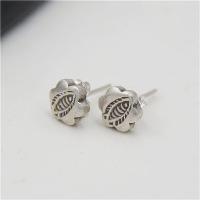 925 Sterling Silver Stud Earring Fish Flower Design Carved Jewelry For Boy High Quality New Wedding Costume Accessories