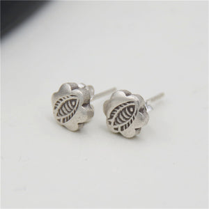 925 Sterling Silver Stud Earring Fish Flower Design Carved Jewelry For Boy High Quality New Wedding Costume Accessories