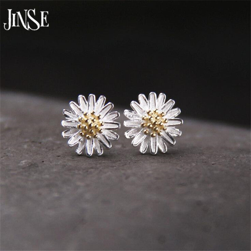 S925 Pure Silver Earrings Fashion Daisy Flower Stud Earrings For Women Gift Hypoallergenic Jewelry 8mm