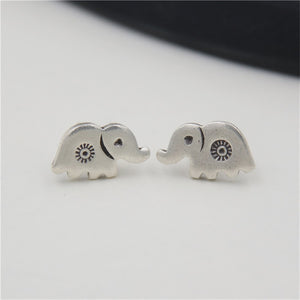 S925 Sterling Silver Carved Elephant Stud Earring Handmade Thai Silver Female Jewelry Making Prevent Allergy 8*13mm 2.20G