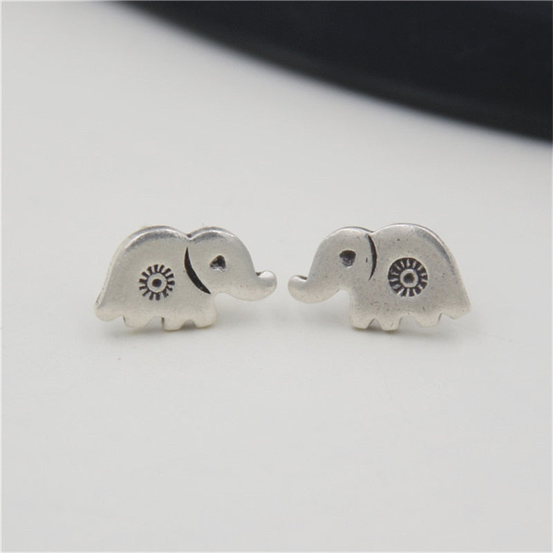 S925 Sterling Silver Carved Elephant Stud Earring Handmade Thai Silver Female Jewelry Making Prevent Allergy 8*13mm 2.20G