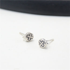 Super Deal 1 Pair Round Stud Earrings For Men Co Women Jewelry Mens Cross Earrings Thai Silver Male Stud 6*13mm 1.40g