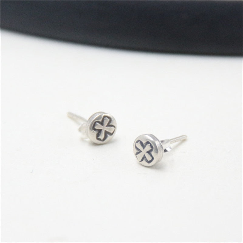 Super Deal 1 Pair Round Stud Earrings For Men Co Women Jewelry Mens Cross Earrings Thai Silver Male Stud 6*13mm 1.40g