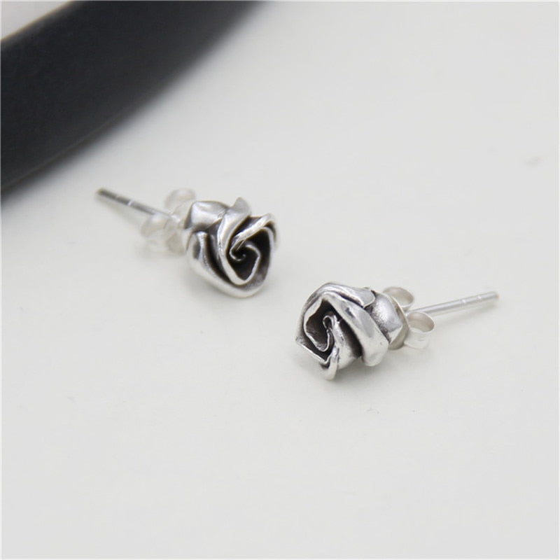 Vintage 925 Silver Stud Earring Rose Flower S925 Sterling Silver Earrings for Women Jewelry 7mm 2.60g WTS007