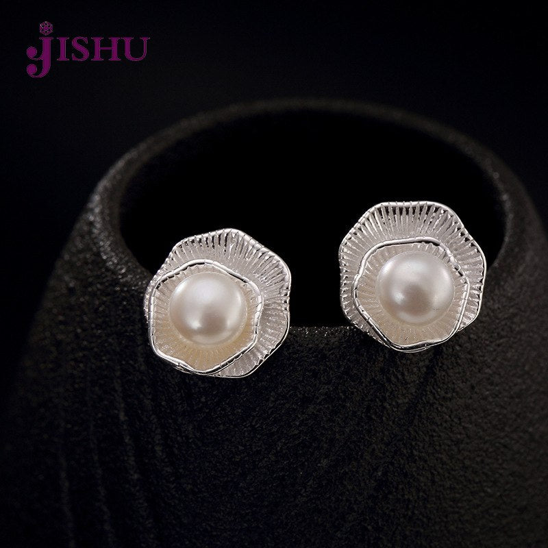 High Quality Flower Shape Pearls Stud Earrings 100% 925 Sterling Sliver Wedding Charm Fine Jewelry For Women