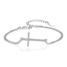 Carica l&#39;immagine nel visualizzatore di Gallery, Collana con ciondolo a forma di croce laterale concisa in vero argento sterling S925 e braccialetti con ciondoli per gioielli da donna 