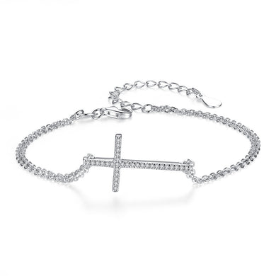 Collana con ciondolo a forma di croce laterale concisa in vero argento sterling S925 e braccialetti con ciondoli per gioielli da donna 