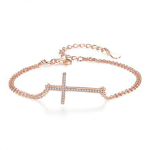 Carica l&#39;immagine nel visualizzatore di Gallery, Collana con ciondolo a forma di croce laterale concisa in vero argento sterling S925 e braccialetti con ciondoli per gioielli da donna 