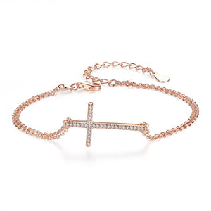 Collana con ciondolo a forma di croce laterale concisa in vero argento sterling S925 e braccialetti con ciondoli per gioielli da donna 
