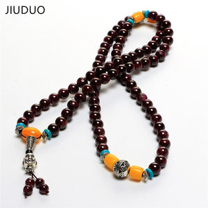 Bohemia Styles Natural Stones Necklace with Buddha Pendant Agate Beads 8MM Glossy Brown&Golden Necklaces Jewelry Unisex