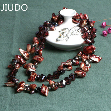 Brand High Quality Red&Black Pearl Necklace Fashion Women Irregular Long Collier Perle Handmade For Women Sweater Chain