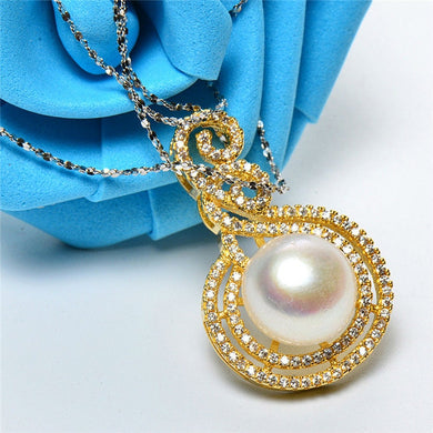 Eleganti collane e pendenti con grandi vere perle naturali in platino giallo per donne/signore/ragazze gioielleria raffinata 925 Pu 