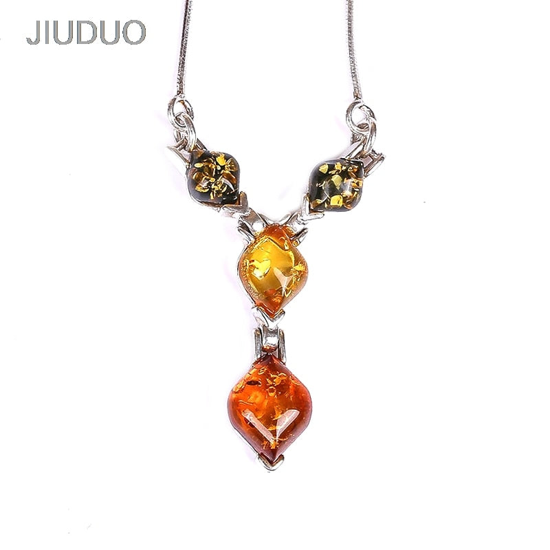 Europe and the United States simple100% 925 sterling silver inlaid 100% natural amber beeswax necklace female models