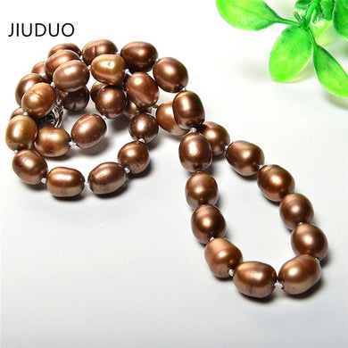 REAL PEARL 7-8mm Ellipse Brown Pearl 100% Genuine Real Cultured Long Pearl Necklace Fashion for Nice Lady NE09
