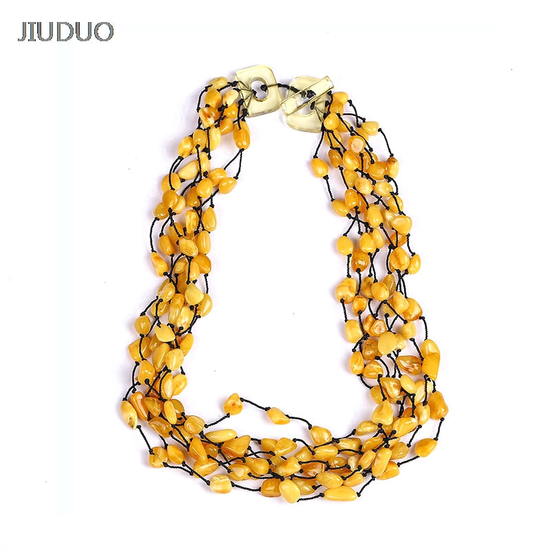 Russian Natural Amber Gold Cooper Necklace Chain Clavicle Chain With Shapeless Treasure Without Pressing Fidelity