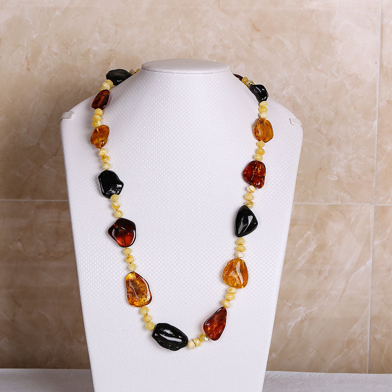 jewelry European Import Genuine Natural Amber Necklace Cooper Fire Cooper Honey Wax Cooper Multi Po Elliptical Necklace