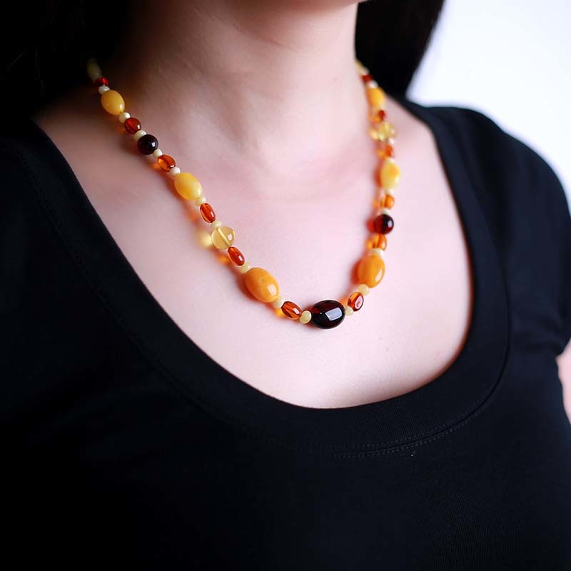 jewelry European Import Genuine Natural Amber Necklace Cooper Fire Cooper Honey Wax Cooper Multi Po Elliptical Necklace