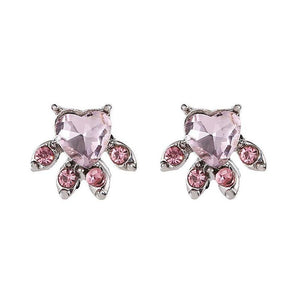 Korean Fashion Cute Pink Cat Claw Animal Ear Stud Geometric Crystal Earrings Jewelry Sweet Casual for Women Girl