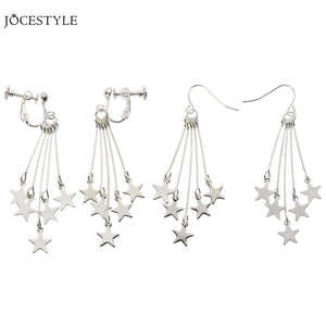 Women Trend Jewelry Shining White Five-pointed Star Pendant Chain Long Earrings Hook/Clip Type Earring Tassel Earring