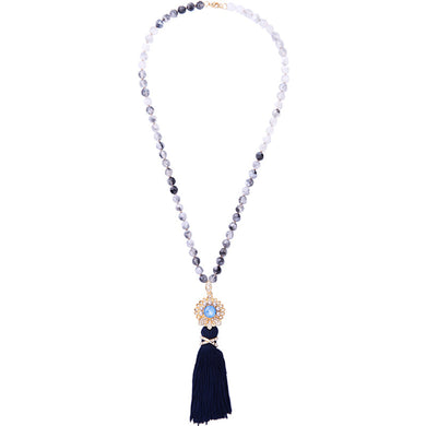 Cubic Bead Chain Tassel Pendant Necklace Statement Necklace