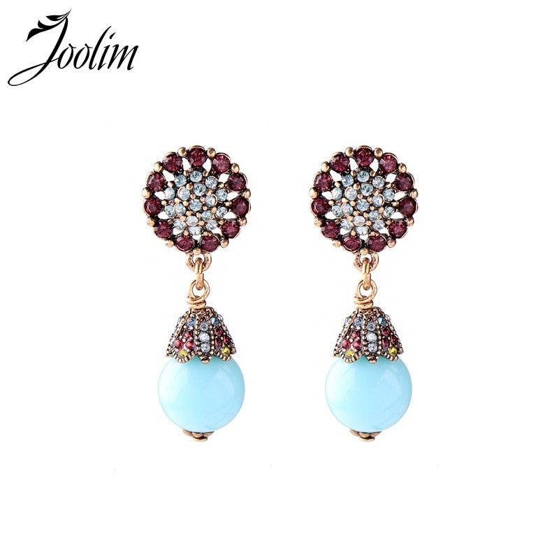 Ethnic Crysal Teal Water Drop Earring Fashion Summer Earring For Women 2018 Wholesale