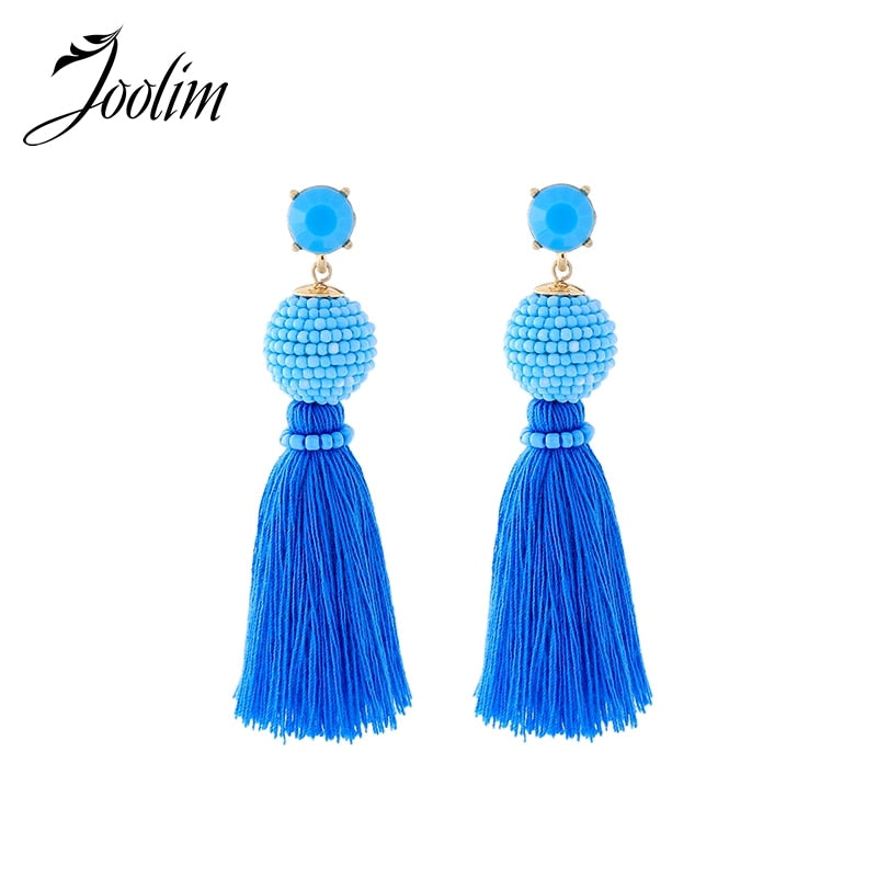Hot Trendy Blue Ball Tassel Earring Long Fringe Dangle Earring Party Jewelry Women 2017 Christmas Gift