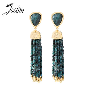 Jewelry Luxury Green Beaded Tassel Earring Long Big Earring 2018 Spring & Summer Jewelry Statement Earring