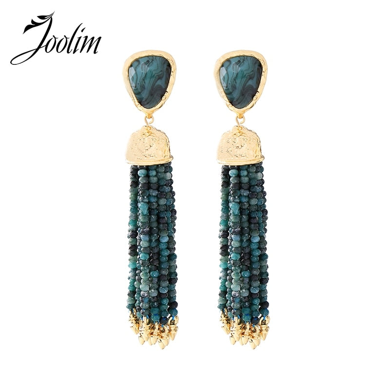 Jewelry Luxury Green Beaded Tassel Earring Long Big Earring 2018 Spring & Summer Jewelry Statement Earring