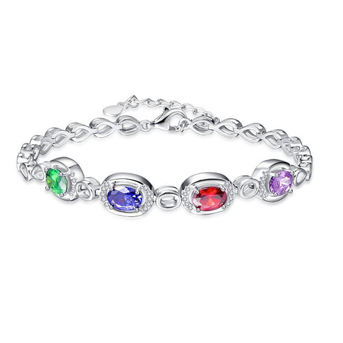 Bracciale a catena a cuore creato con granato, smeraldo, tanzanite, topazio, pietra, braccialetto, braccialetto in argento sterling 925, gioielli femminili 