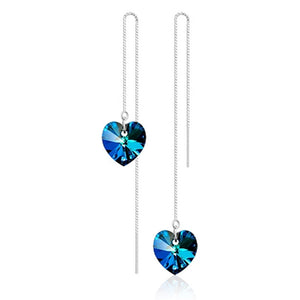 JS 2016 Silver Chain Tassel Earing Titanic Blue Stone Ocean Heart Dangle Earrings Pendientes Woman Jewelery Oorbellen SE007