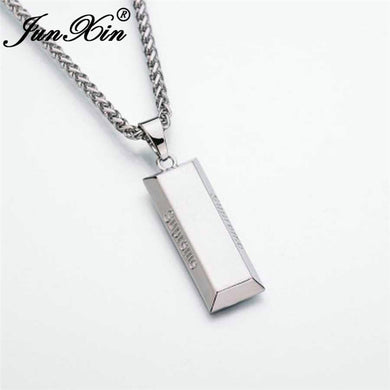 Hop Gold/Silver Color Cube Bar Pendant Necklaces For Men Dance Charm Franco Chain Golden bullion Jewelry Male Choker