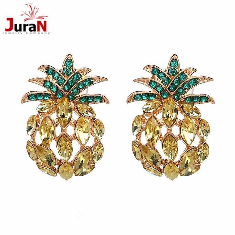 New Creative Full Pineapple Rhinestones Stud Earring Bijoux Earings Fashion Brincos Jewelry For women girls wholesale