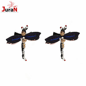 New Trendy Cute Gold color Dragonfly Hanging Stud Earrings for Women Crystal Earring Fashion Jewelry New Year Gifts