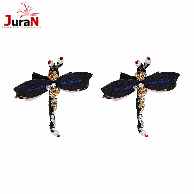 New Trendy Cute Gold color Dragonfly Hanging Stud Earrings for Women Crystal Earring Fashion Jewelry New Year Gifts