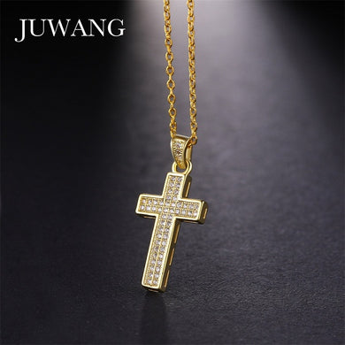 Cubic Zircon Cross Necklaces Pendants for Woman Gold/Rose Gold Color Cross Christian Jesus Jewelry Accessories Wholesale