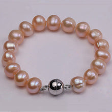 Load image into Gallery viewer, 9-12mm Pink Round Cultured Pearl Bracelet Charms Women Kids Wedding Bracelet 7.5