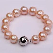 Load image into Gallery viewer, 9-12mm Pink Round Cultured Pearl Bracelet Charms Women Kids Wedding Bracelet 7.5