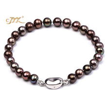 Carica l'immagine nel visualizzatore di Gallery, Black and Coffee Round Natural Cultured 925 Silver Pearl Bracelet - Gift for Birthday(6-6.5mm Pearl)