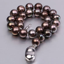 Carica l'immagine nel visualizzatore di Gallery, Black and Coffee Round Natural Cultured 925 Silver Pearl Bracelet - Gift for Birthday(6-6.5mm Pearl)