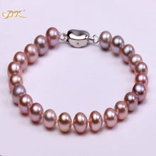 Carica l'immagine nel visualizzatore di Gallery, Natural 7-9mm AAA Lavender Round Pearl Bracelet Wedding Gifts
