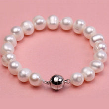 Carica l'immagine nel visualizzatore di Gallery, Natural 8-10mm White Round Pearl Bracelet Men Women 7.5