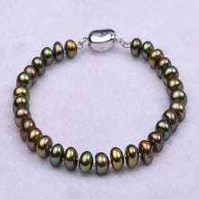 Carica l'immagine nel visualizzatore di Gallery, Peacock Green Multicolor Bracelet Natural Cultured Pearl Round Women Bracelet Mother bracelet Black bracelet