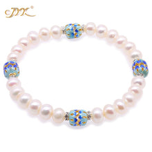 Carica l'immagine nel visualizzatore di Gallery, Pearl Bracelet Women 100% Natural Pearl Bracelet Mariage Dotted with Blue Cloisonne Zircons-7-inch(7-7.5mm Pearl)